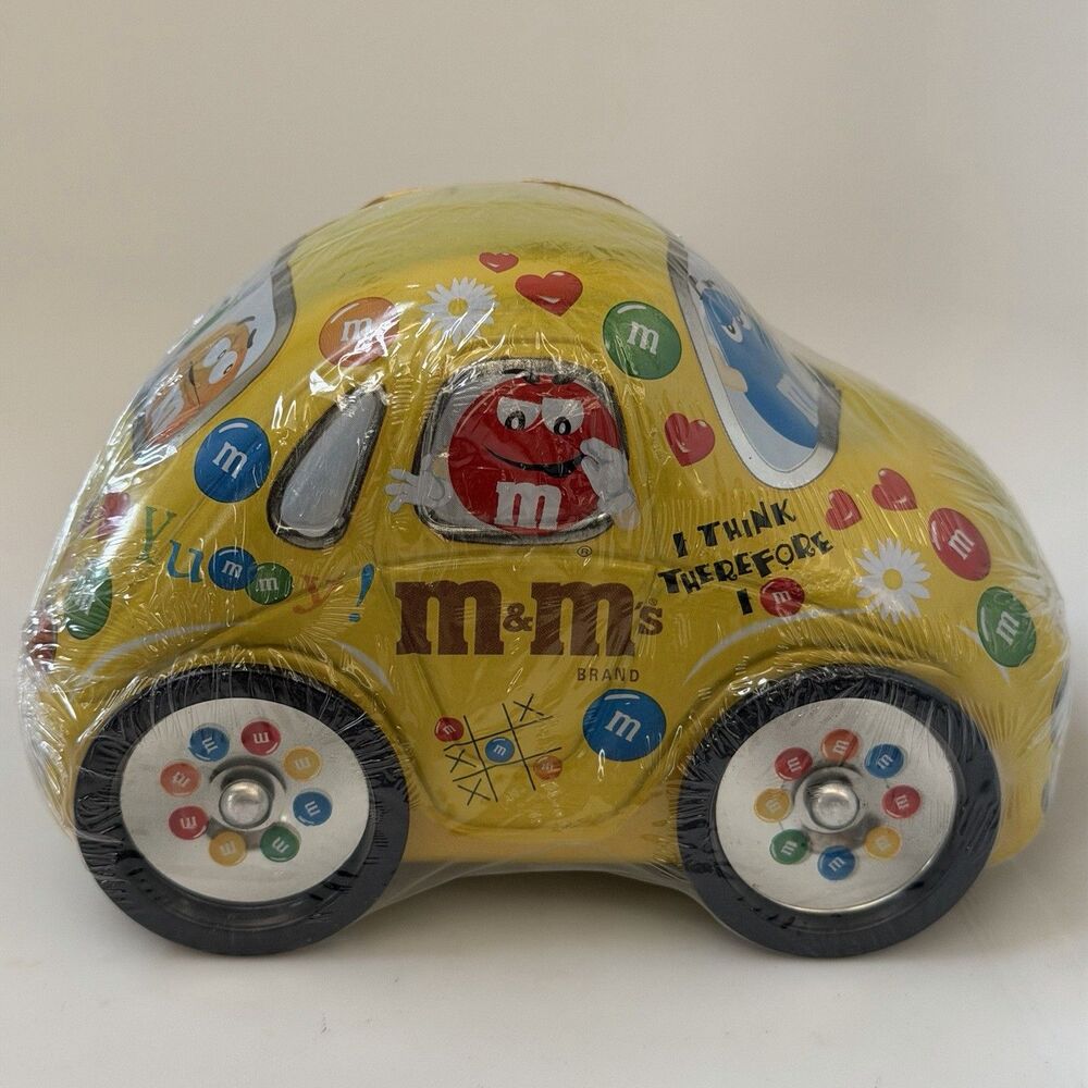 M&M’s Yellow Car Collectible Tin w/ 5 Fun Packs Sealed Darlington Mars Vintage